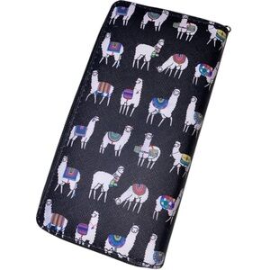 LLAMA Print Full Size Faux Leather Wallet in Black and White Size 7”x 4”